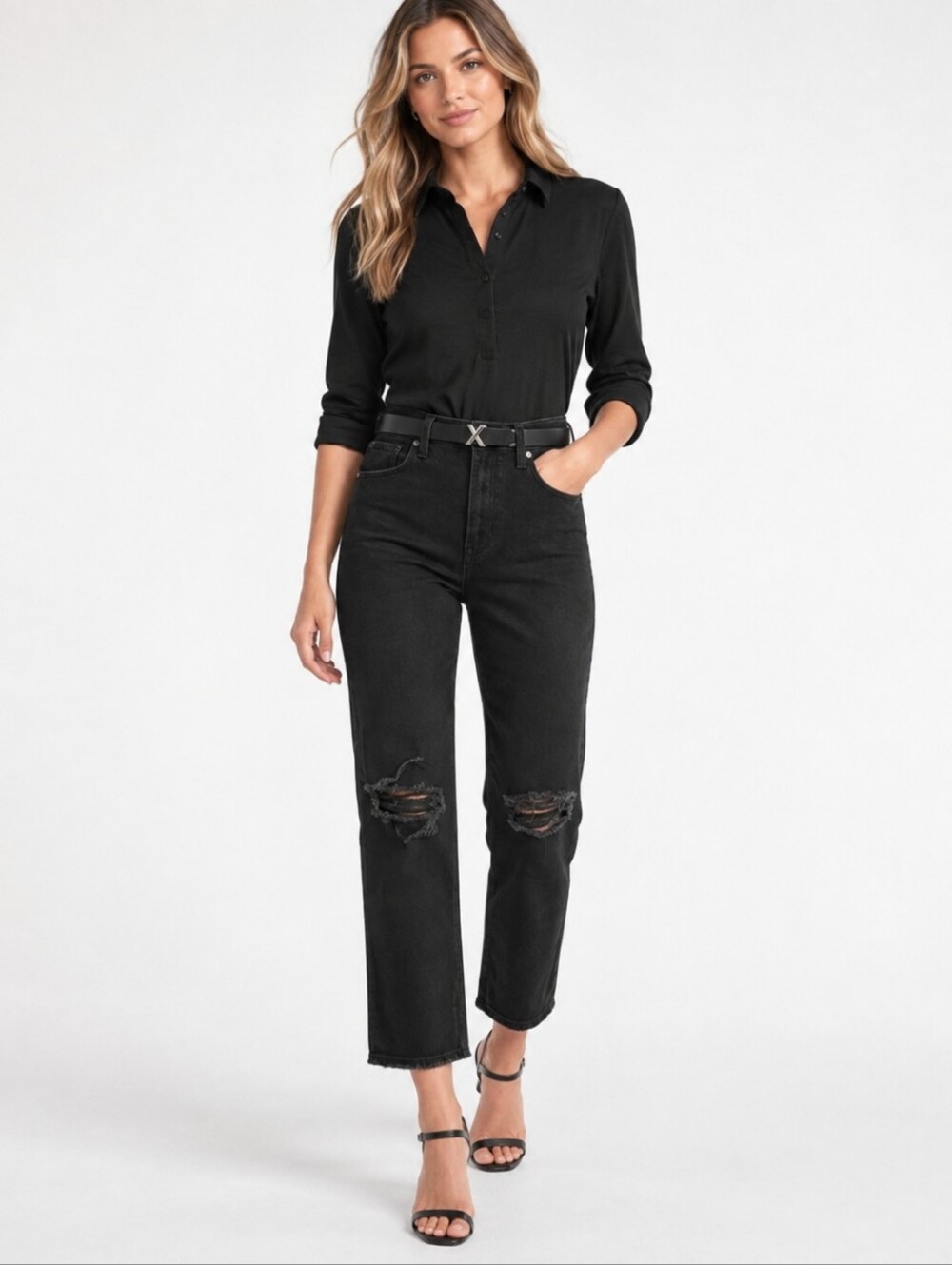 ❤️ NWT! EXPRESS MODERN STRAIGHT SUPER HIGH RISE JEANS, DISTRESSED, BLACK, 10 (30